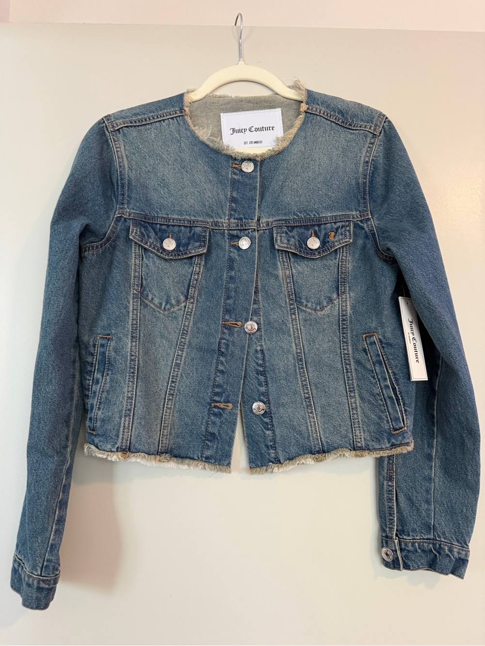 Juicy Couture Distressed Midwash Denim Jacket